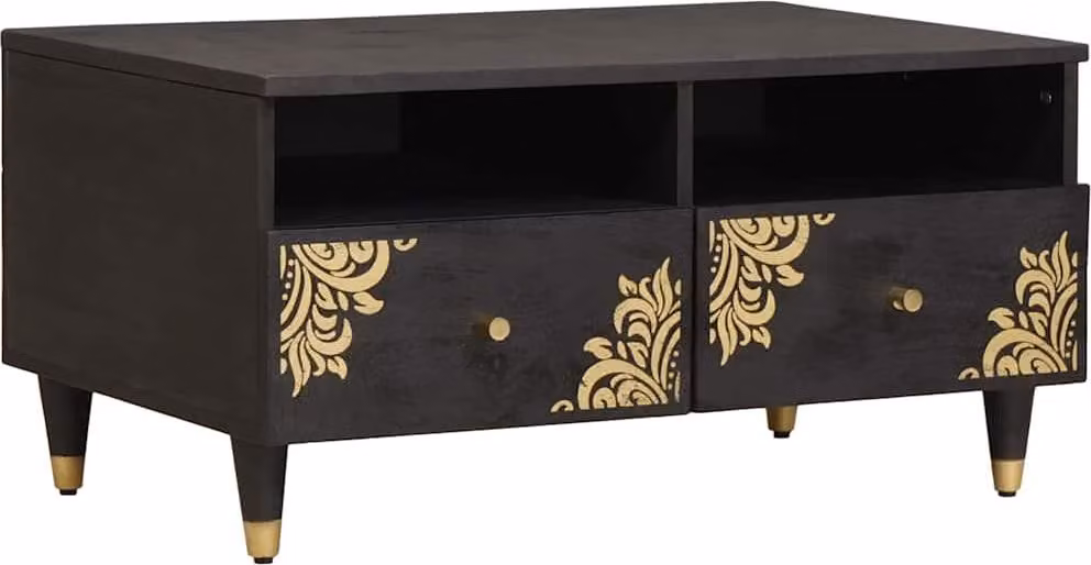 Maison Exclusive - Tavolino da caffè nero, 80 x 54 x 40 cm, in legno massello di mango