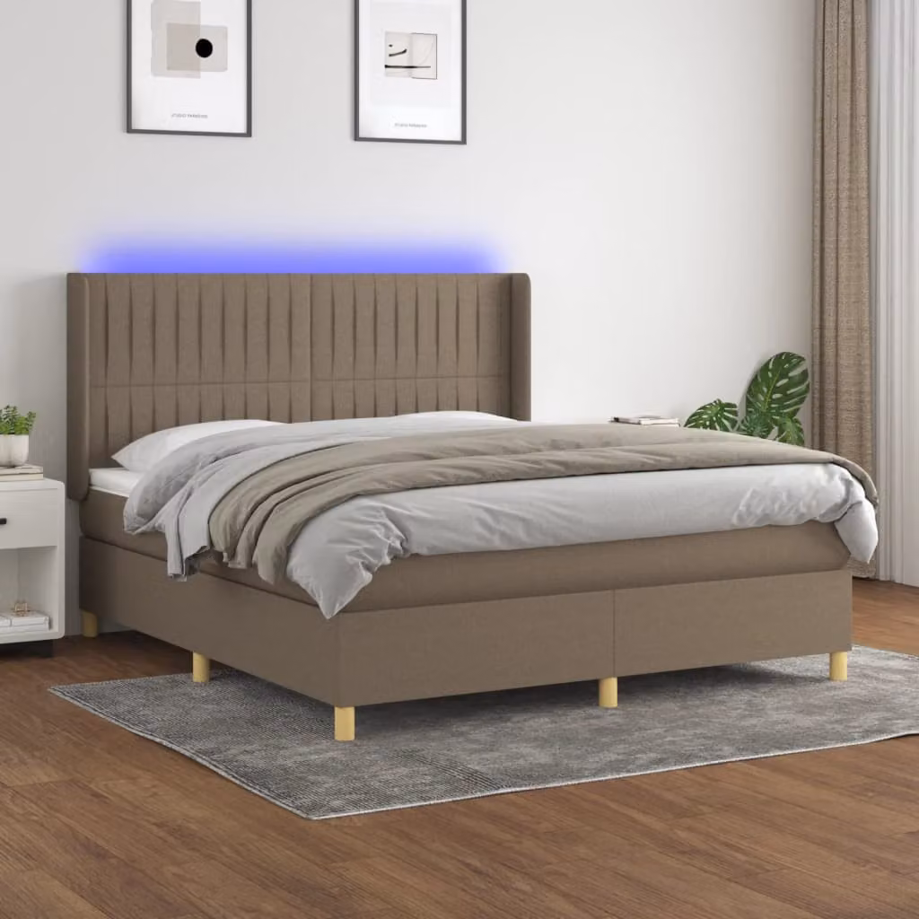 Letto Ibrido vidaXL con Materasso, Illuminazione LED e Porte USB, Tessuto Tortora, L/P/H: 160 x 200 cm – 1