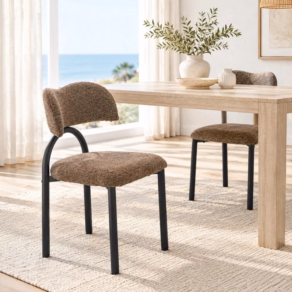 Set di 2 sedie da pranzo MIVRAY moderne in tessuto marrone con struttura in metallo nero e schienale curvo – 2