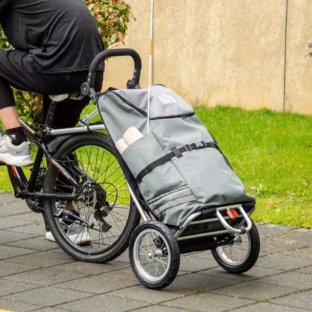 Carrello pieghevole 2 in 1 WISHDOR per bicicletta e spesa in alluminio e poliestere, grigio, H: 110 cm, L: 53 cm, P: 43 cm