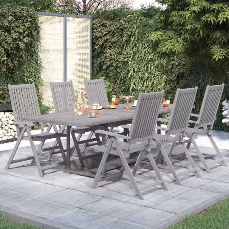 The Living Store 7 pezzi. Set da pranzo da giardino in legno massiccio di acacia