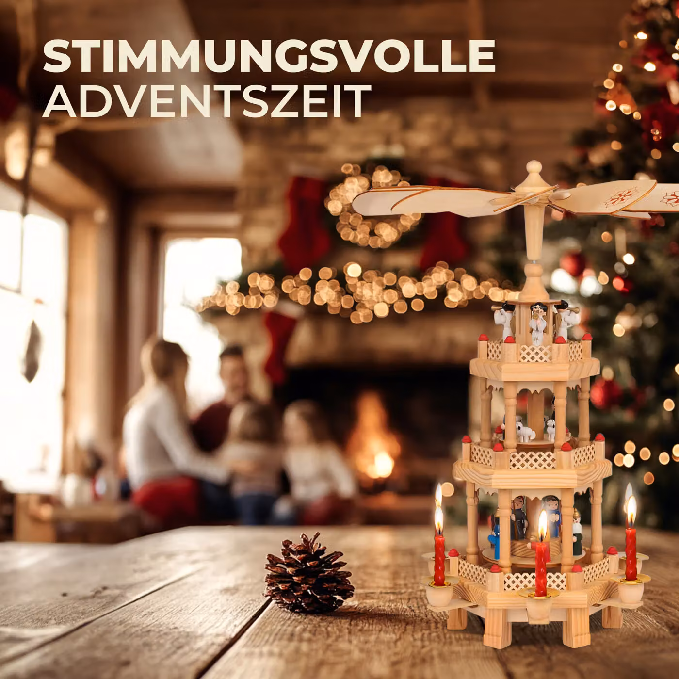 Piramide natalizia in legno multicolore Spielwerk per decorazioni da tavolo H: 35 cm, L: 20 cm, P: 20 cm – 2