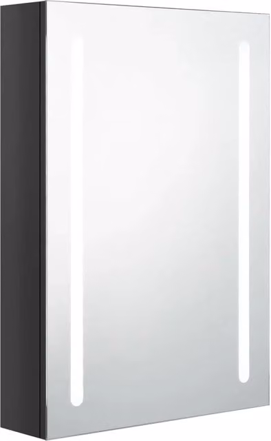Mobile da bagno moderno nero lucido con specchio e illuminazione LED, L: 50 cm, P: 13 cm, H: 70 cm