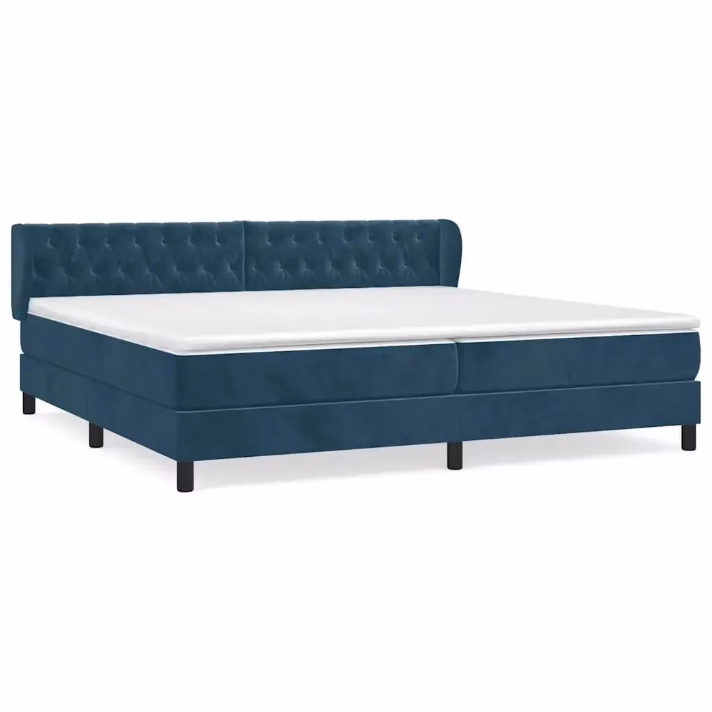 vidaXL Giroletto a Molle con Materasso in Velluto Blu Scuro e Bianco, L/P: 200 x 200 cm – 2