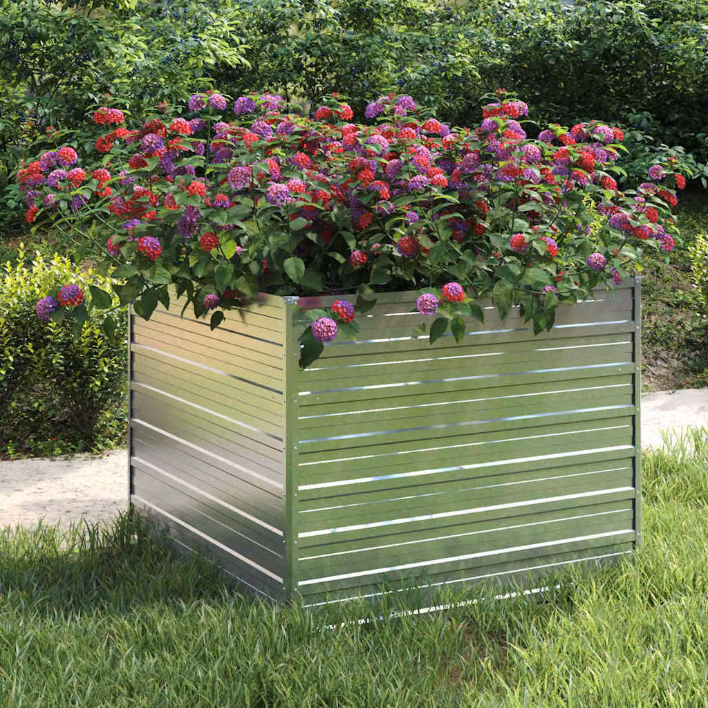 vidaXL Letto rialzato per giardino in acciaio zincato argento L/P/H: 100 x 100 x 77 cm