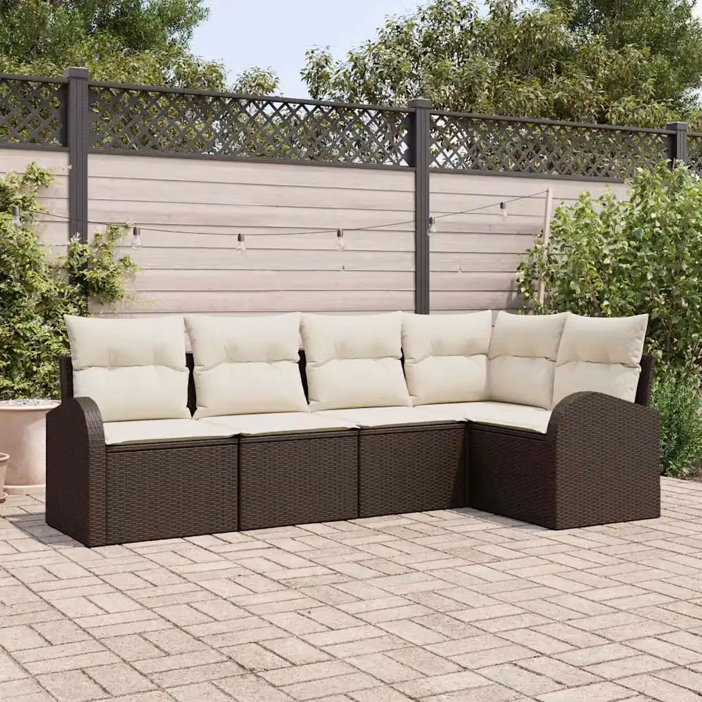 Set di divani da giardino vidaXL in polyrattan marrone e beige con cuscini inclusi e coperture rimovibili – 1