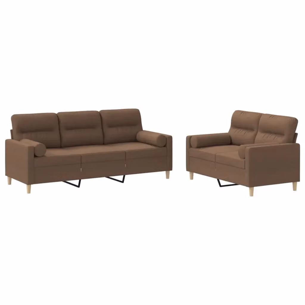 vidaXL Set di Divani 2 pz con Cuscini Marrone in Tessuto Moderno per Soggiorno – 2