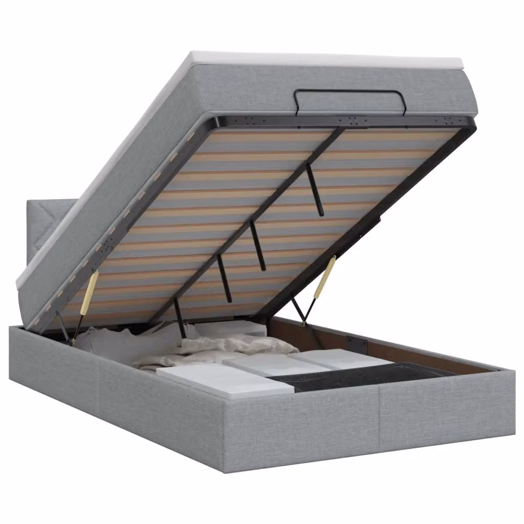 Letto ottomano moderno vidaXL con contenitore a sollevamento e materasso in tessuto grigio L: 120 cm, P: 200 cm, H: 88 cm – 2