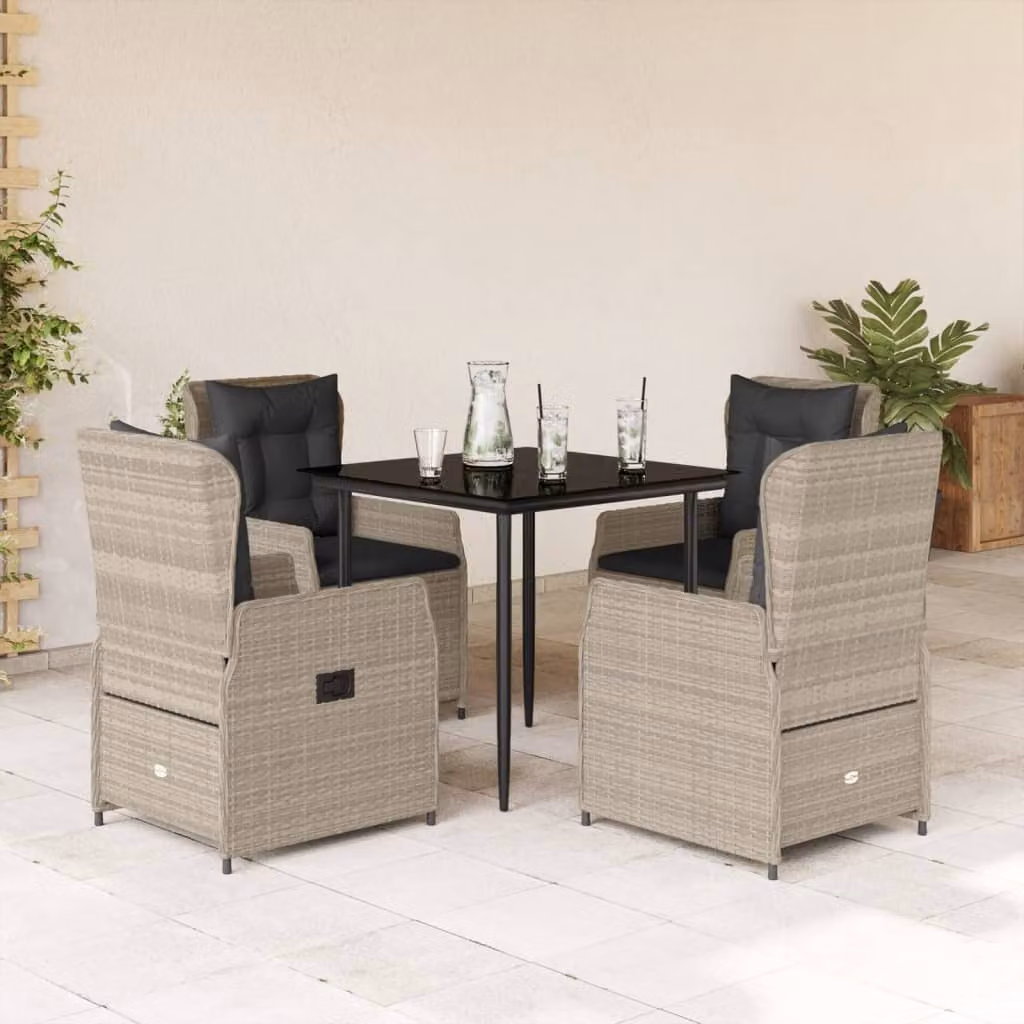Maison Exclusive - Set Pranzo da Giardino 5pz con Cuscini Grigio Chiaro Polyrattan