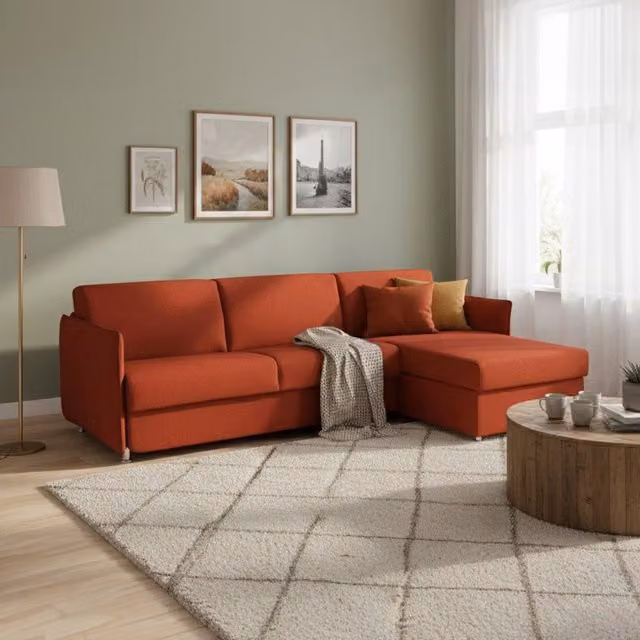 Divano Letto Sumirago DMORA con Penisola Sfoderabile Made in Italy, L/P: 260 x 160 cm, Rosso