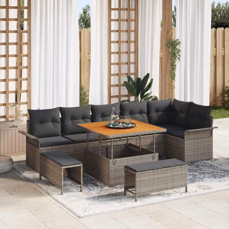 Maison Exclusive - Set da giardino composto da 9 pezzi, divano, colore grigio, realizzato in rattan sintetico