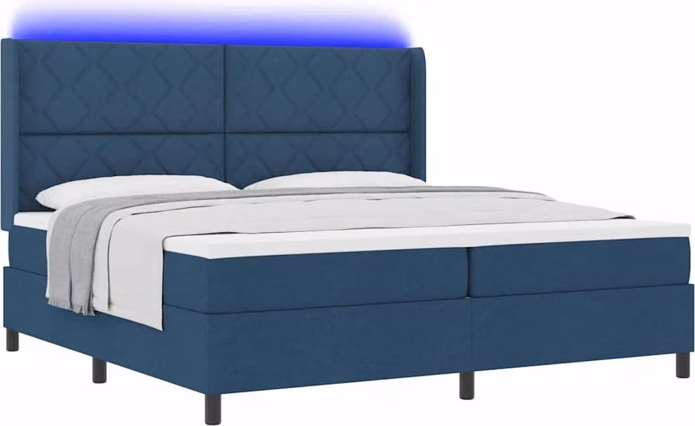 Letto a Sorgente LED con materasso Blu 200 x 200 cm Tessuto