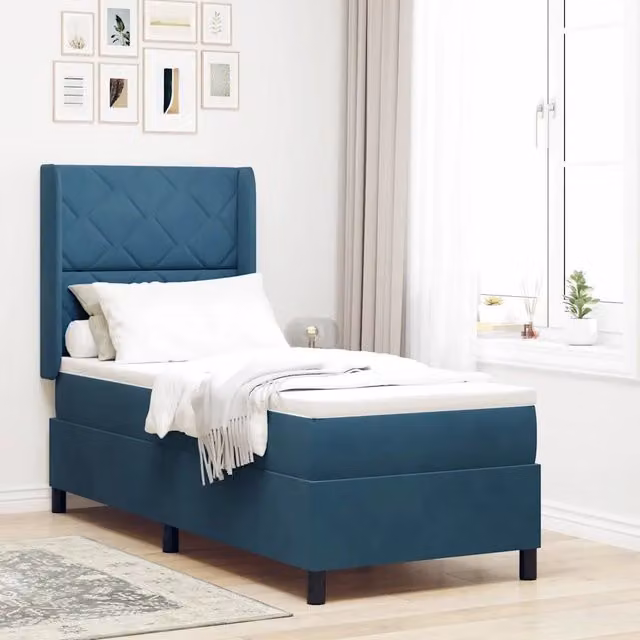 Letto a molle moderno vidaXL in velluto blu con illuminazione LED sottostante L: 200 cm, P: 80 cm, H: 128 cm – 1