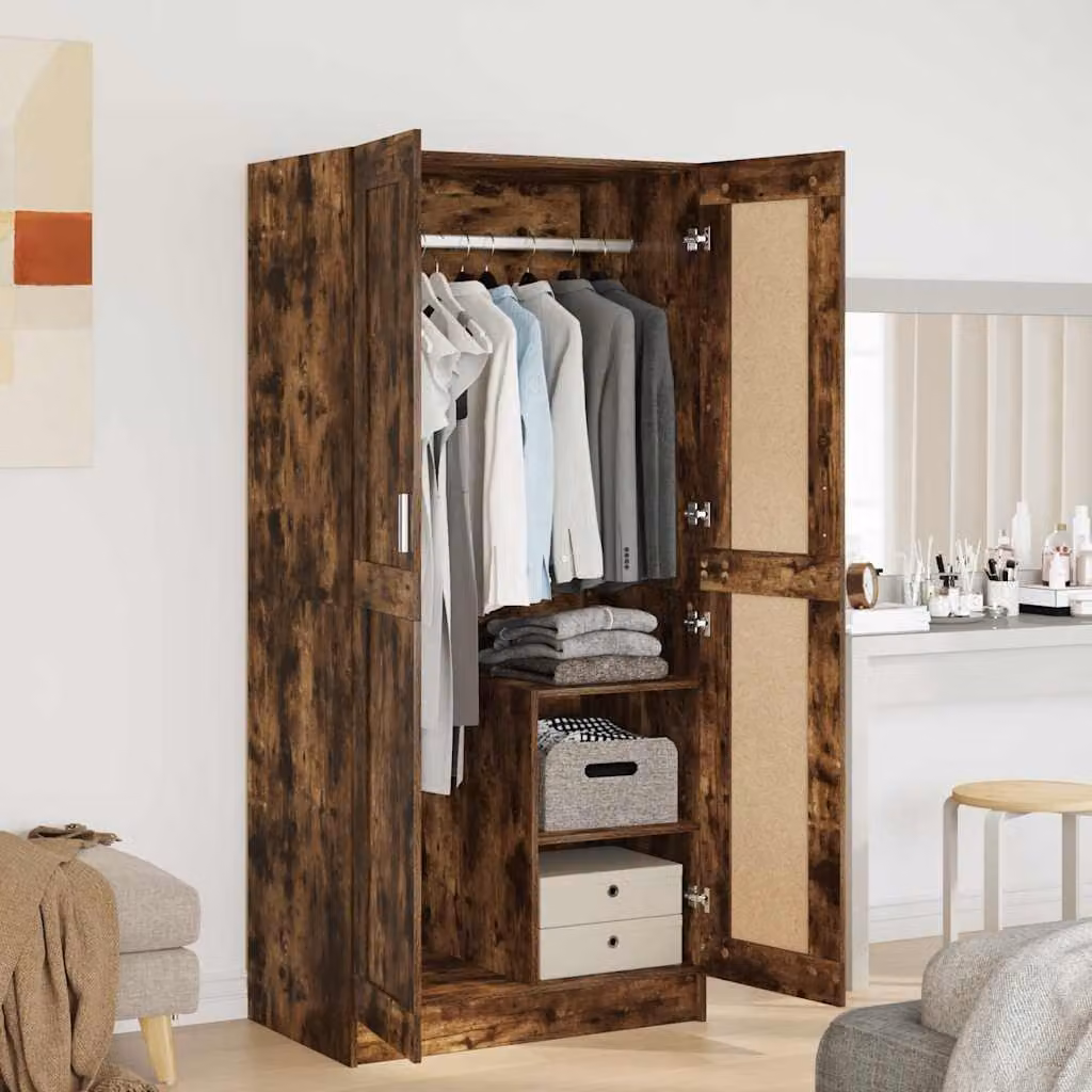 Armadio vidaXL in Rovere Fumo con Ante a Battente e Ripiani, L: 82,5 cm, P: 51,5 cm, H: 180 cm