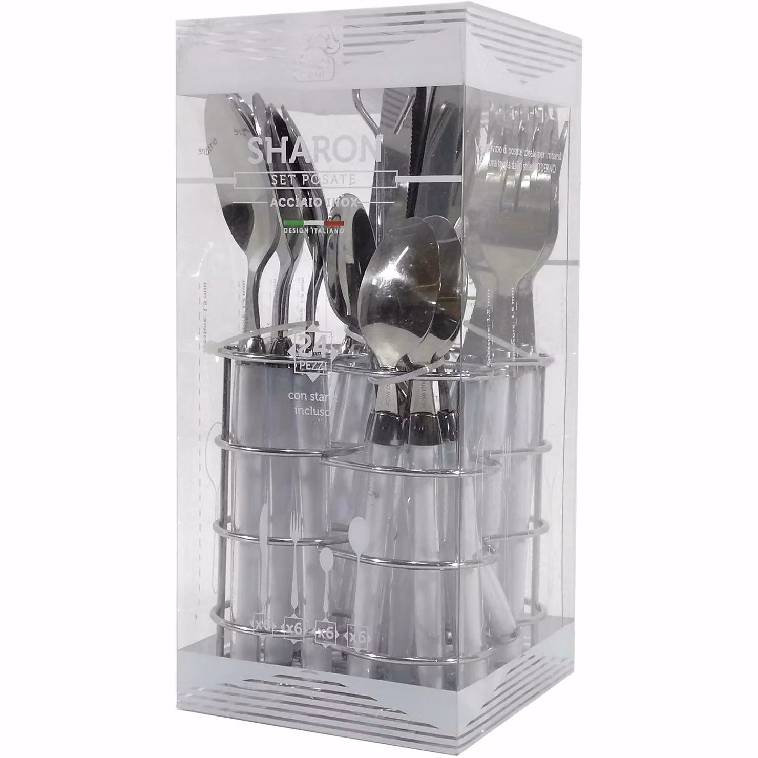 Servizio di posate Sharon Gusto Casa in acciaio inox lucido, 24 pezzi, colore argento/bianco