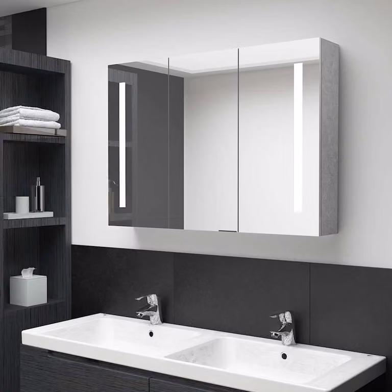 Armadietto da bagno moderno vidaXL con specchio e illuminazione LED, Grigio, L: 89 cm, P: 14 cm, H: 62 cm