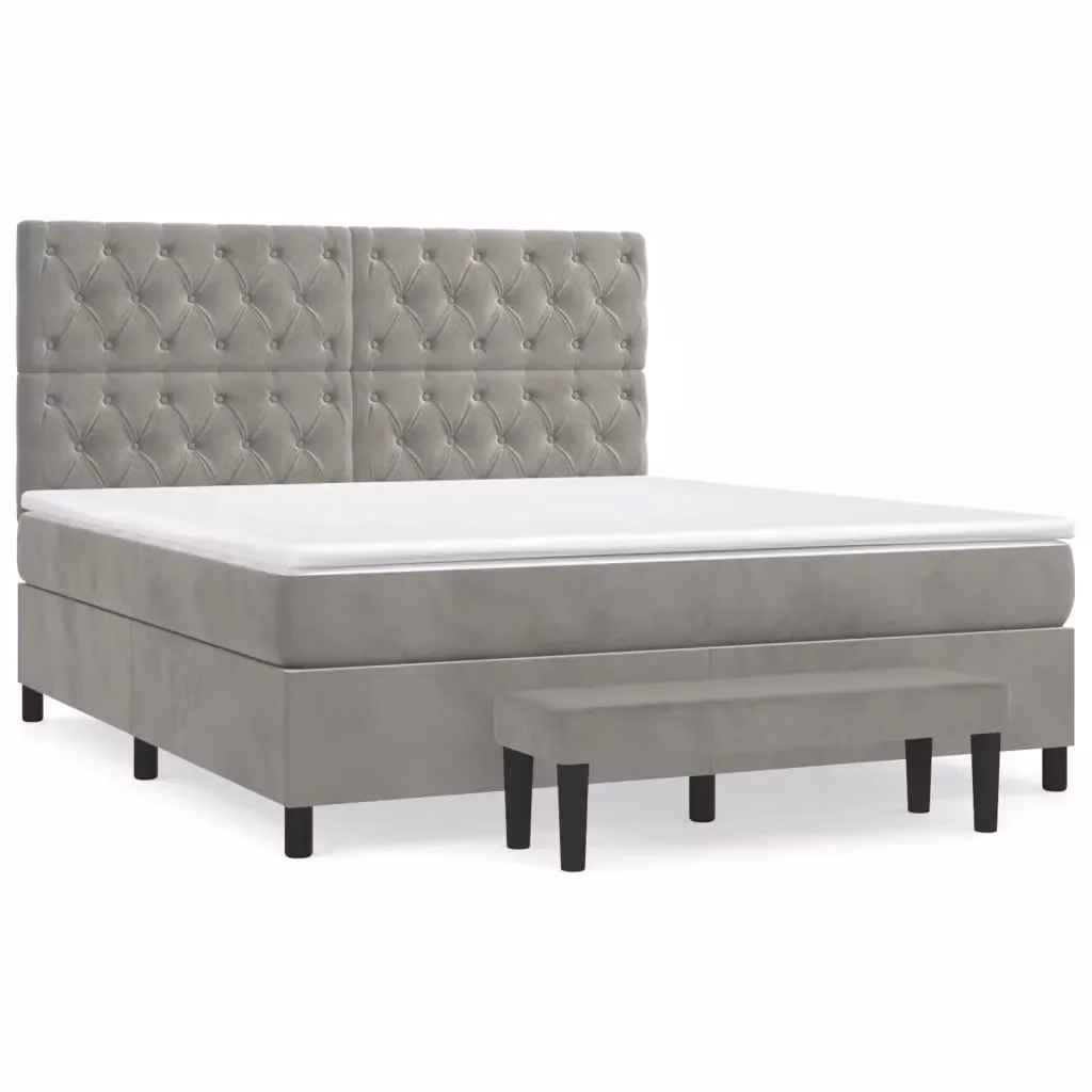 Giroletto a Molle con Materasso Ibrido vidaXL in Velluto Grigio Chiaro L/P/H: 160 x 200 cm – 2