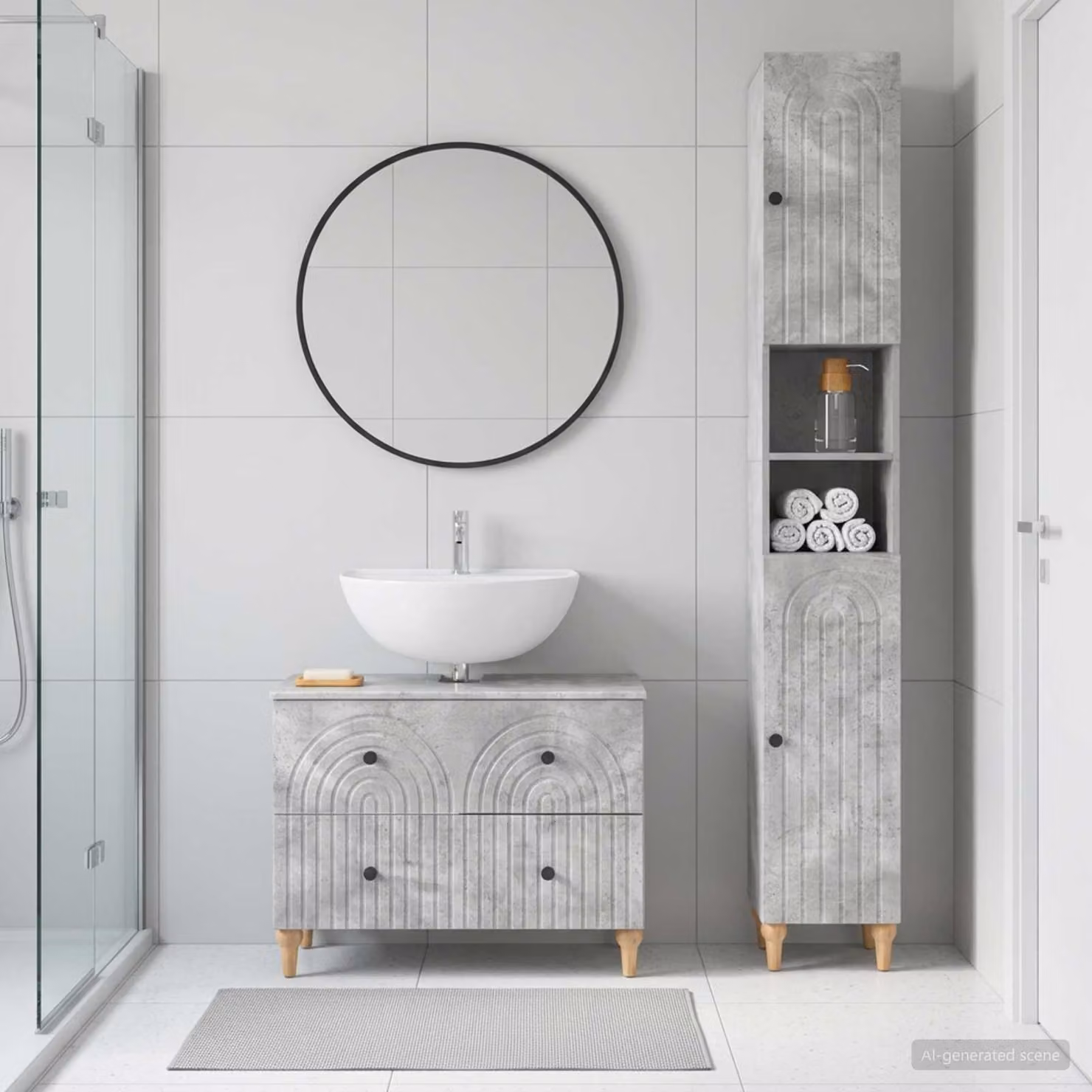 Set di mobili da bagno vidaXL ALKMAAR composto da 2 pezzi in grigio cemento con pensile e mobile lavabo