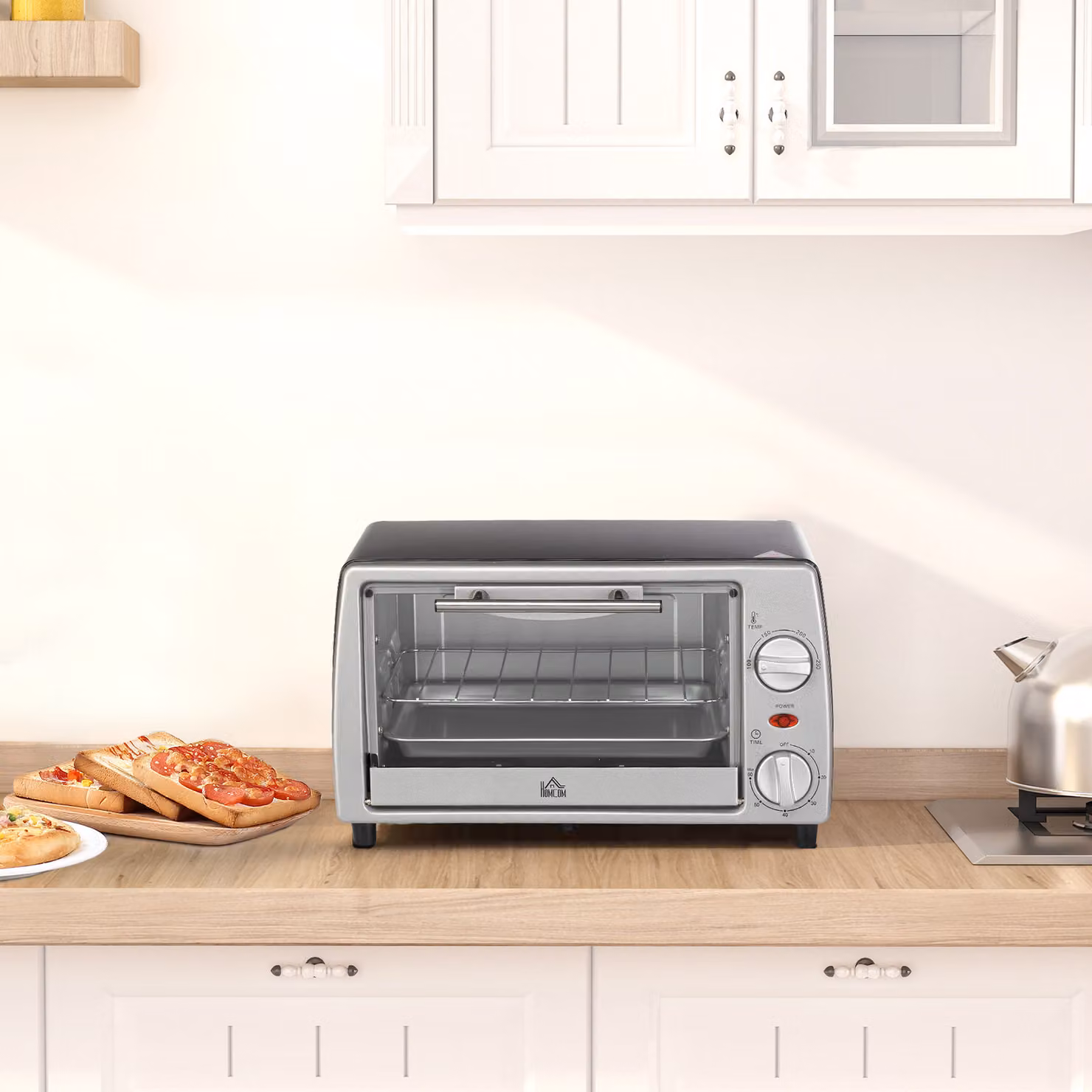 Fornetto elettrico HOMCOM da 10L con temperatura regolabile, timer e griglia, Argento e Nero, L: 36,5 cm, P: 26 cm, H: 22 cm – 2
