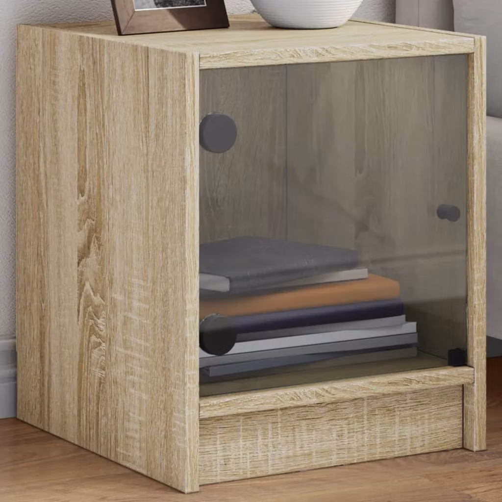 Set di 2 comodini vidaXL con ante in vetro, colore Rovere Sonoma, L 35 cm x P 37 cm x H 42 cm