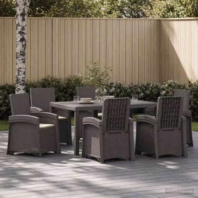 Set da pranzo per giardino e terrazzo vidaXL in polyrattan da 7 pezzi, colore grigio e beige