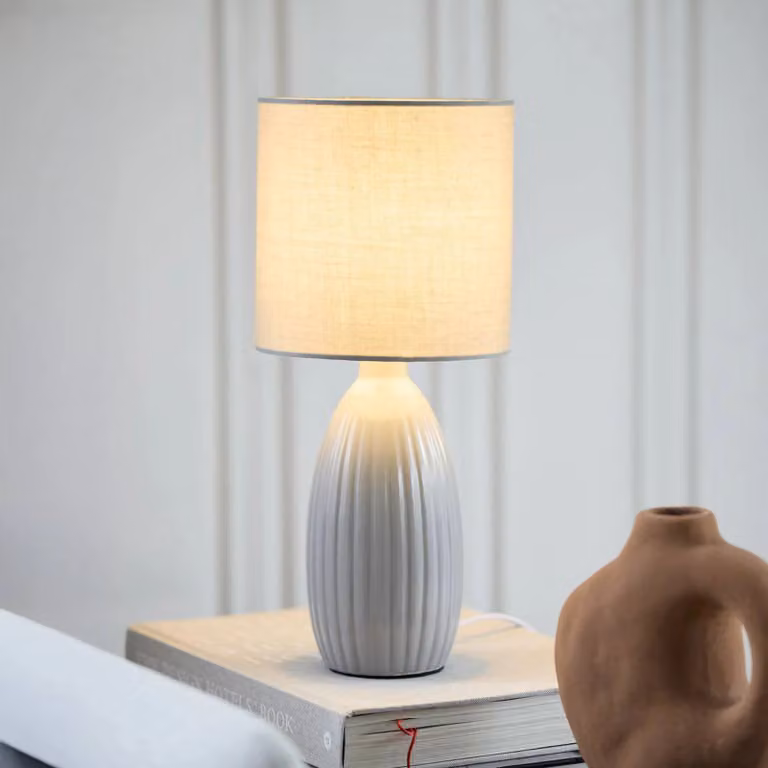PR Home Lampada da tavolo Uno, Alluminio / Grigio / Zincato, Soggiorno / Sala da pranzo, Tessuto / Stoffa / Seta, Lampada da tavolo