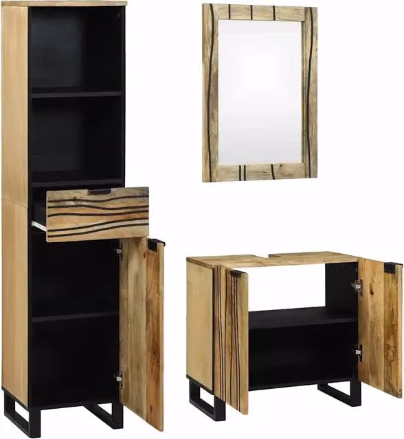 Set di mobili per il Bagno | Armadio da bagno 3 pz Marrone Legno multistrato
