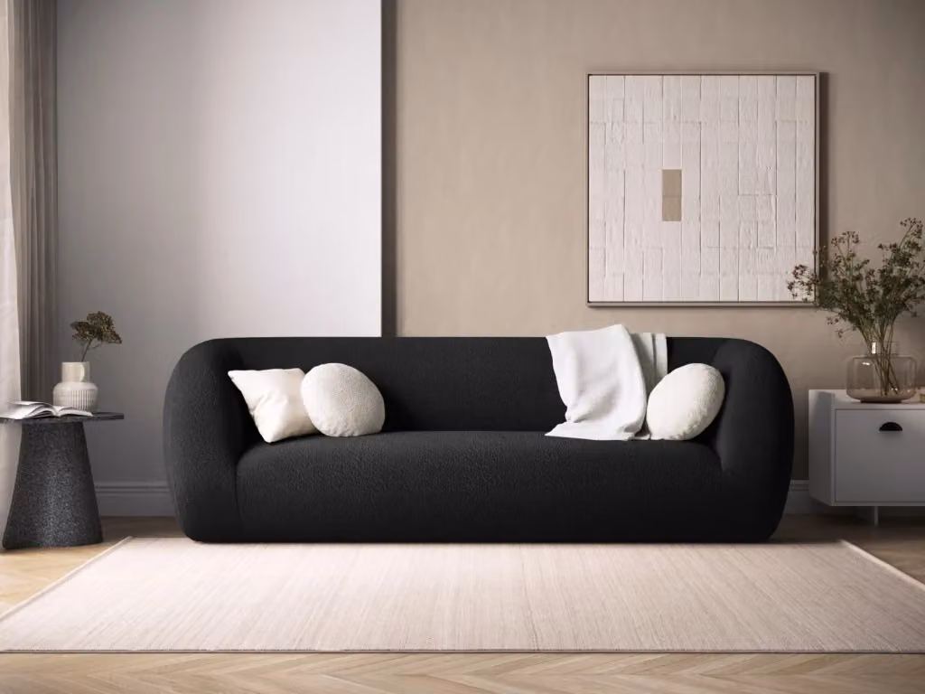 Divano 3 posti Essen di Cosmopolitan Design in bouclé nero con design moderno e imbottitura mista – 2