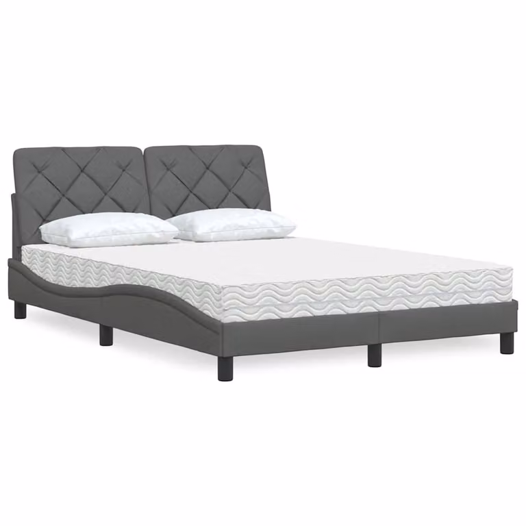 Letto con Materasso vidaXL in Tessuto Grigio e Bianco L/P/H: 140 x 190 x 145 cm