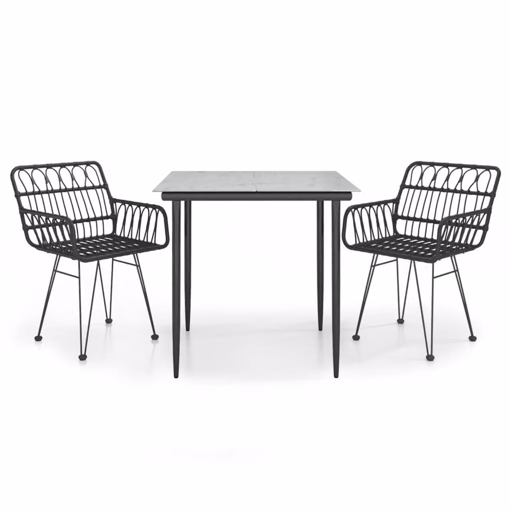 Set da Pranzo da Giardino 3 pz Nero in Polyrattan