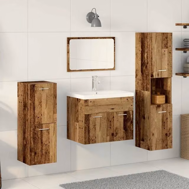 Set di mobili per il bagno vidaXL in legno e metallo marrone con mobile lavabo a parete L: 90 cm, P: 38,5 cm, H: 46 cm