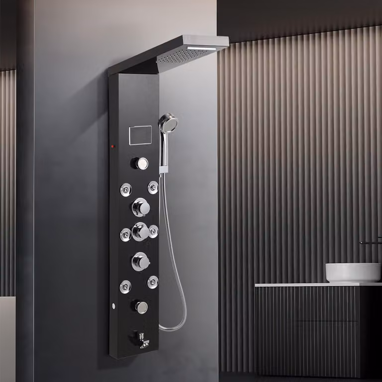 Jayseuw pannello doccia per bagno idromassaggio 6 getti Sistema doccia Pannello doccia multifunzionale 6 grandi getti massaggianti Colonna doccia, nera
