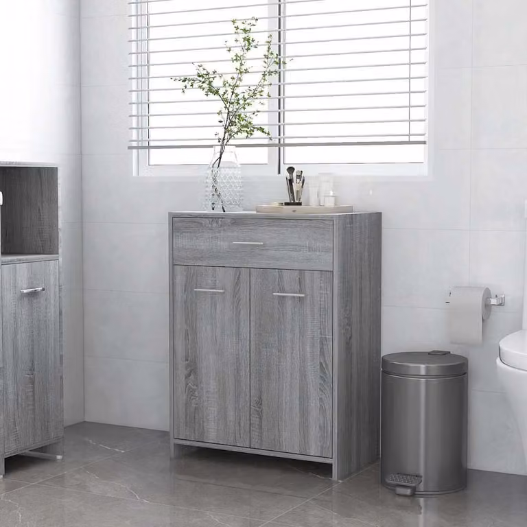 Armadietto da bagno sospeso vidaXL in legno MDF Grigio Sonoma L: 60 cm, P: 33 cm, H: 80 cm
