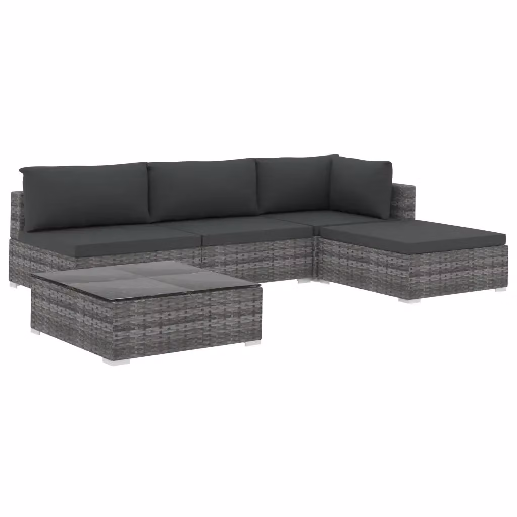 Set Divani da Giardino vidaXL 5 Pezzi con Cuscini e Tavolino in Polyrattan Grigio – 2