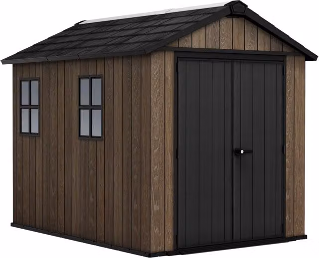 Casetta da Giardino Keter Apex 757/775 con Doppia Porta e Finitura Effetto Legno Evotech+ in Resina, Colore Marrone e Nero, L/P/H: 223,8 x 246 x 230 cm – 1