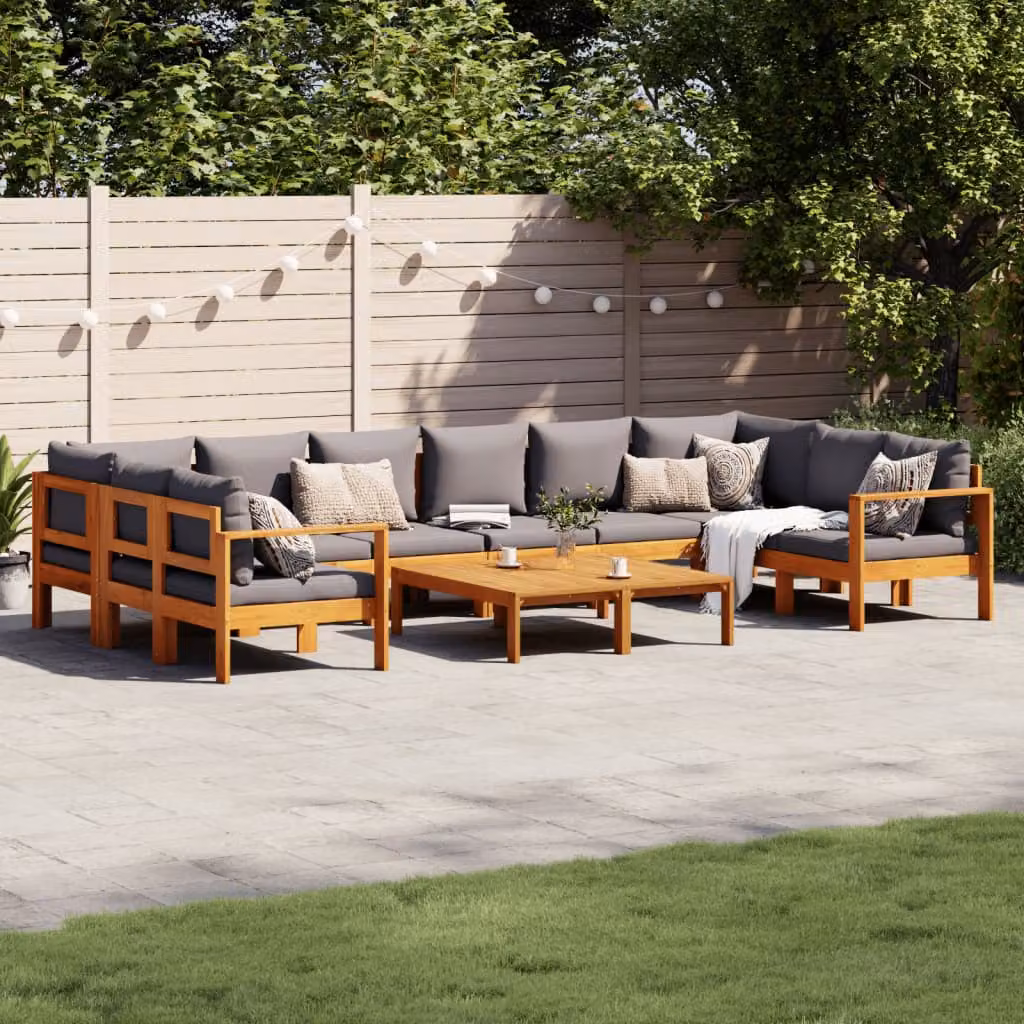 Set Divano da Giardino vidaXL 8 Pezzi in Legno di Acacia con Cuscini Grigi – 1