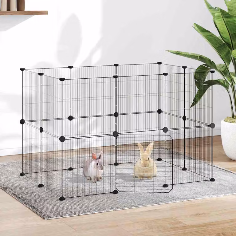 Gabbia per animali vidaXL in acciaio con 20 pannelli e porta, colore nero, L 105 cm x P 70 cm x H 70 cm