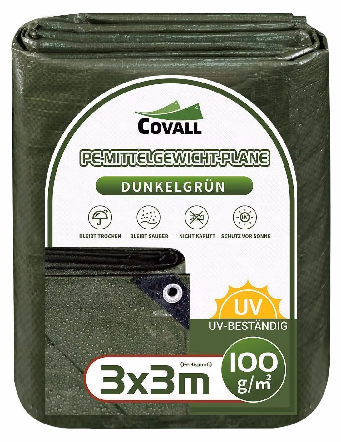Telo coprioggetto con occhielli, 3x3 metri, 100 g/m², colore verde, impermeabile e resistente ai raggi UV
