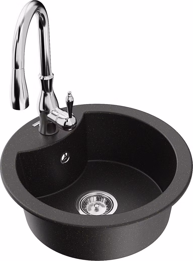 Mexen Diego lavello in granito a 1 vasca con rubinetto da cucina Savita, nero/oro metallico - 6512-75-672601-00