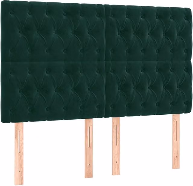 Testiera in velluto verde scuro con struttura in legno e MDF, L: 160 cm, P: 7 cm, H: 118-128 cm – 1