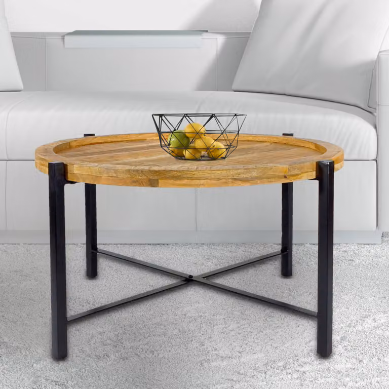 Tavolino ø75cm Tavolino da salotto rotondo Sioux struttura in metallo nero opaco