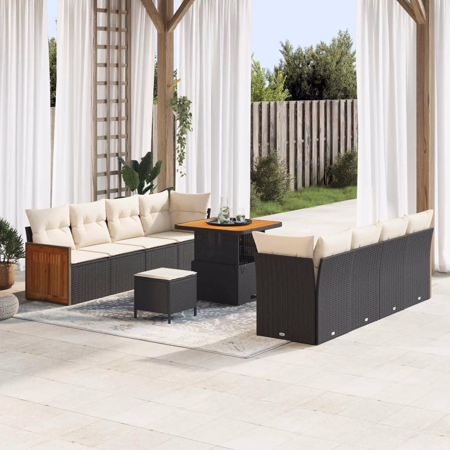 vidaXL Set Divano da Giardino Moderno a Forma di U con 11 Posti, Nero e Beige – 1