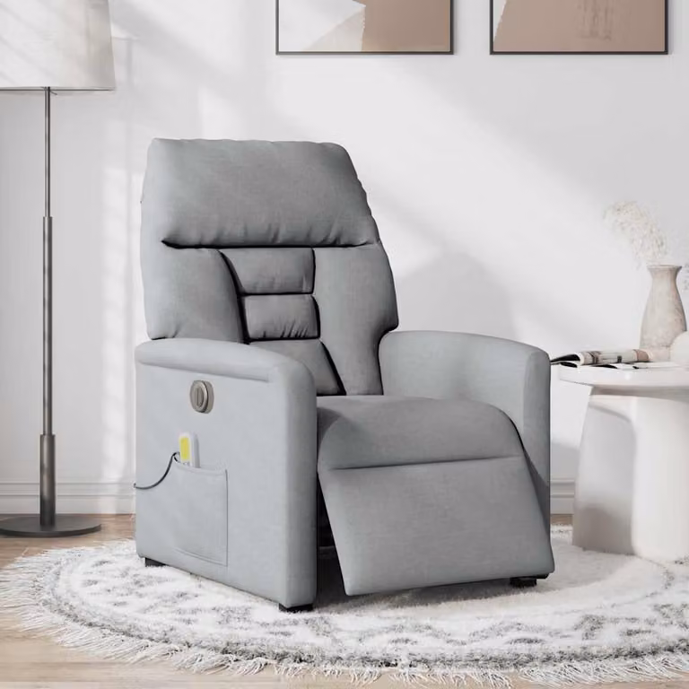vidaXL Poltrona Reclinabile Massaggio Elettrica Grigio Chiaro Tessuto