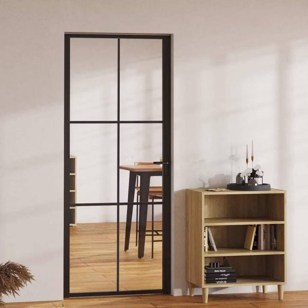Porta interna The Living Store ESG in vetro e alluminio 83x201,5 cm nero