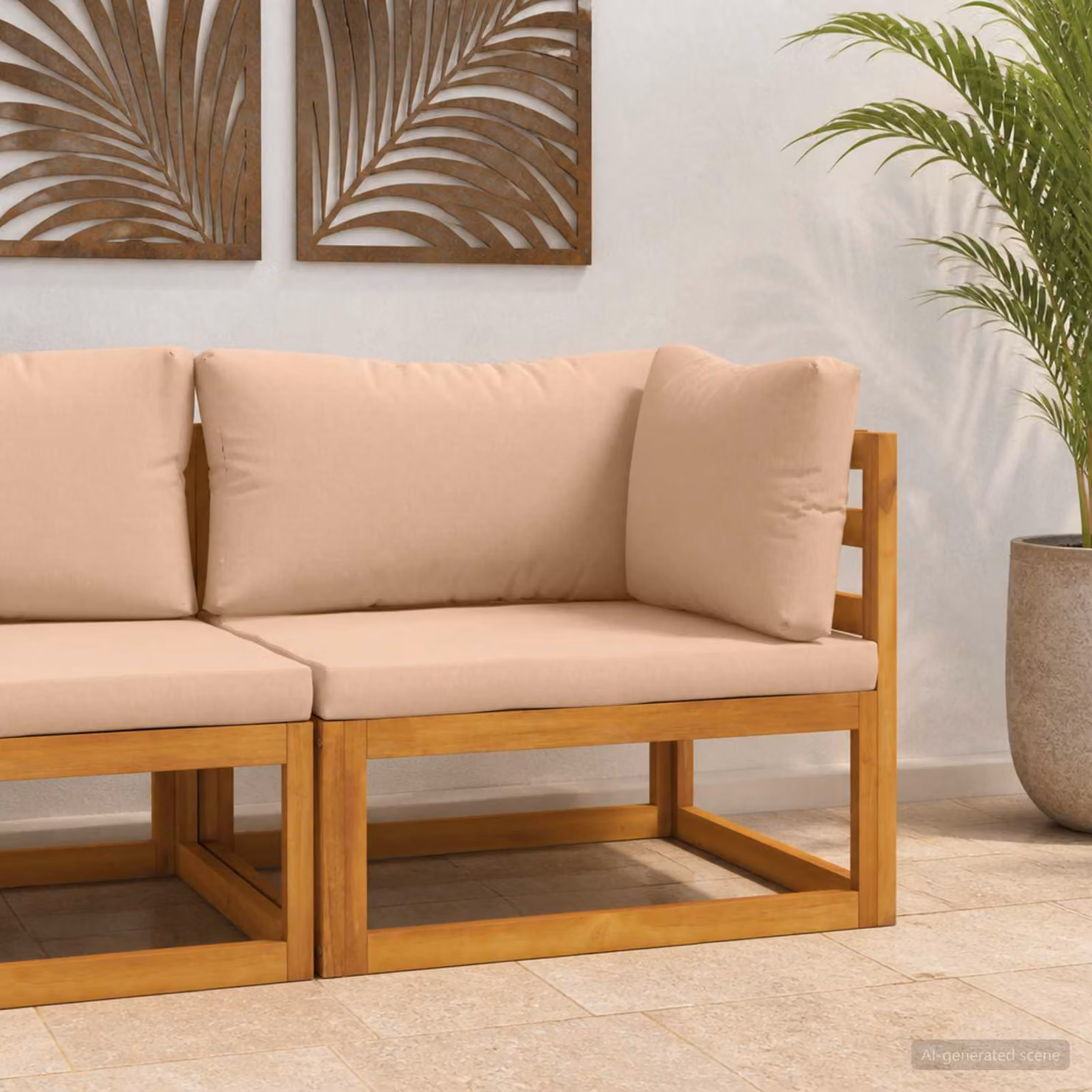 vidaXL Divano angolare sezionale moderno in legno di acacia con cuscini beige per giardino e terrazza