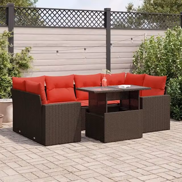 Set Divani Giardino 7 pz con Cuscini Marrone Polyrattan Acacia 3326275