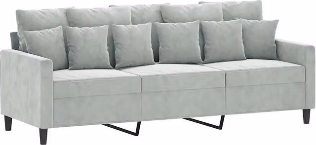 Divano da soggiorno moderno in velluto grigio con struttura in metallo L: 198 cm, P: 80 cm, H: 77 cm