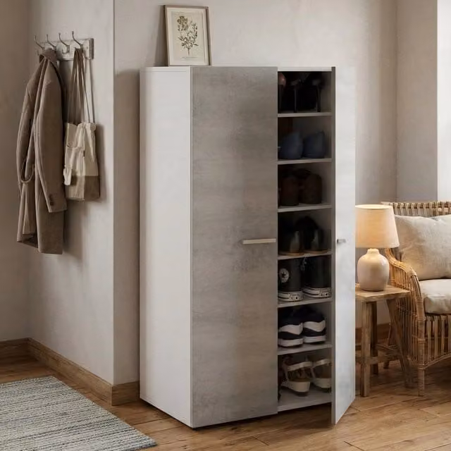 Armadio da parete DMORA moderno con 2 ante e ripiani bianchi L: 75 cm, H: 101 cm, P: 36 cm – 1
