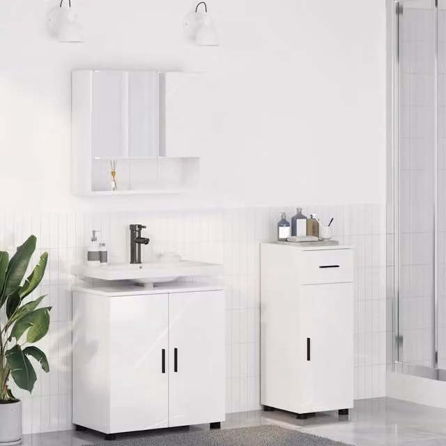 Set di mobili per il bagno 3 pz Bianco Lucido 61 x 35 x 64 cm 3392957