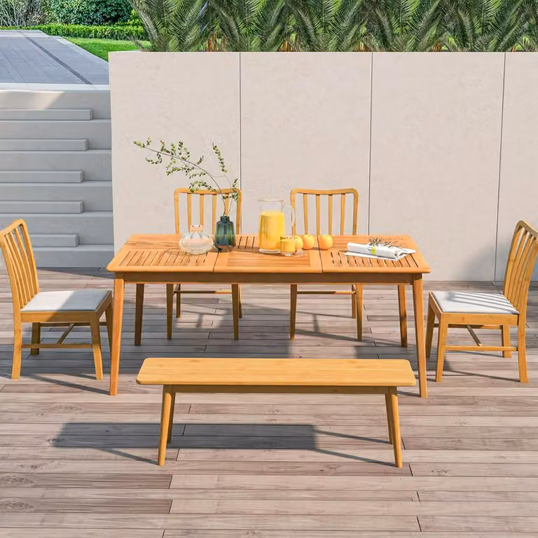 Tavolo da pranzo esterno Costway in legno di acacia marrone per 6 persone con piano pieghevole per giardino e terrazzo